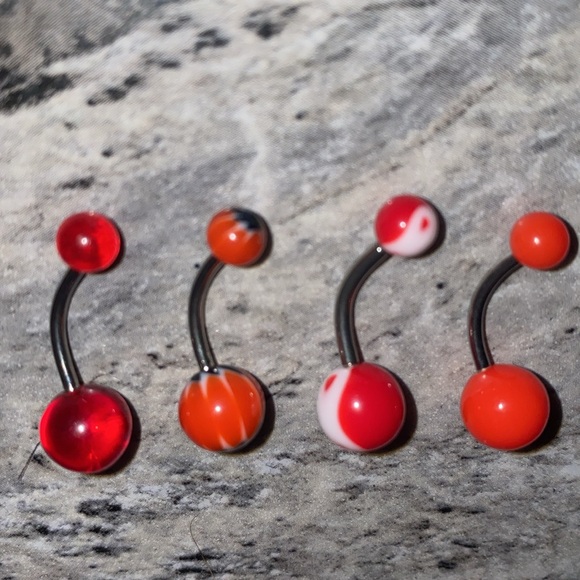 4 Belly Button Ring Set Red - Picture 3 of 3